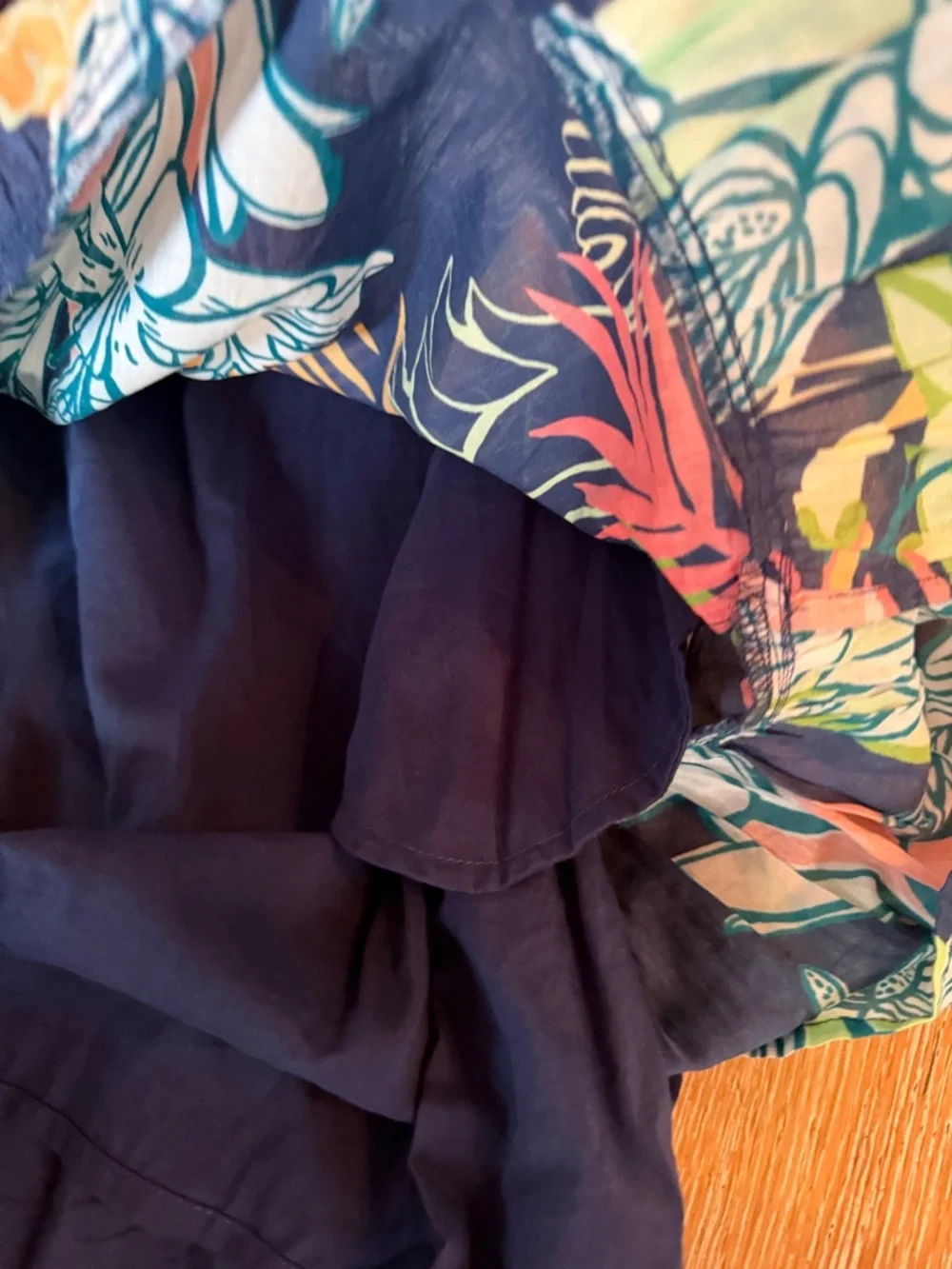 Tori Richard Navy Tropical Off-Shoulder Dress - Picture 8 of 11
